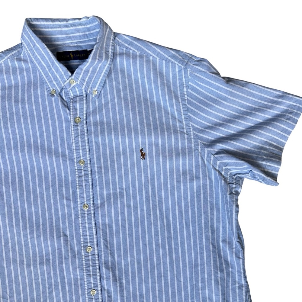 Polo Ralph Lauren Striped Blue White Oxford Short Sleeve Preppy Shirt SZ XXL